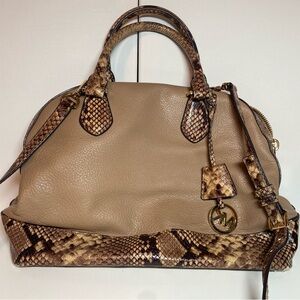 Michael Kors Taupe/Brown Snakeprint Leather Satchel Purse